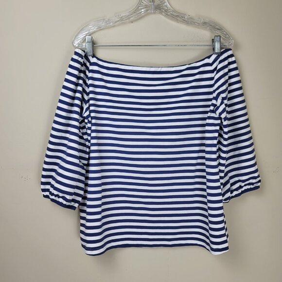J McLaughlin Off Shoulder Stripes Puff Sleeve Top - Picture 6 of 9
